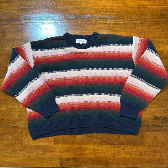 THE GREAT. Striped Crew Neck Sweater in Navy Red Green Cream - Picture 5 of 10